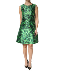 Green Clover Print Sleeveless A-Line Dress
