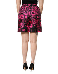 Black Fuchsia Silk Logo Elastic Waist Shorts