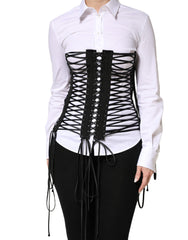 Black Lace-Up Drawstring Bustier Corset Top