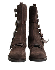 Brown Suede Leather Combat Ankle Boots Shoes