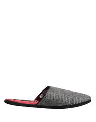 Grey Herringbone Cashmere Red Slippers Shoes