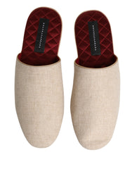 Beige Shetland Wool Red Quilted Slippers Shoes