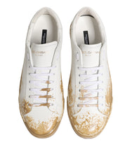 White Leather Paint Effect Low Top Sneakers Shoes
