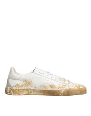 White Leather Paint Effect Low Top Sneakers Shoes