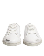 White Bianco Leather Men Low Top Sneakers Shoes