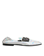 Silver DG Logo Holographic Leather Loafers Shoes
