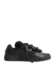 Black Calf Leather Nappa Lace-Up Sneakers Shoes
