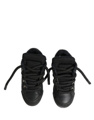 Black Calf Leather Nappa Lace-Up Sneakers Shoes