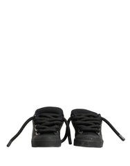 Black Calf Leather Nappa Lace-Up Sneakers Shoes