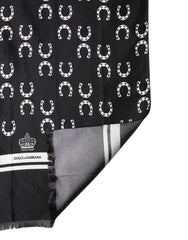 Black Horseshoe Silk Neck Foulard 136cm x 23cm Men Scarf