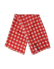 White Red Check Silk Wrap Foulard 118cm x 118cm Scarf