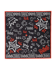 Black White Red DG Crown Cotton Foulard 47cm x 46cm Scarf
