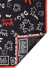 Black White Red DG Crown Cotton Foulard 47cm x 46cm Scarf