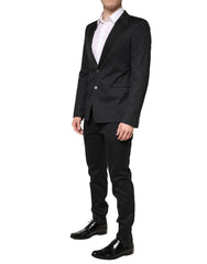 Black Cotton Single Breasted 2 Piece Suit