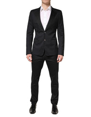 Black Cotton Single Breasted 2 Piece Suit