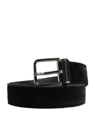 Black Suede Silver Tone Metal Buckle Men Belt