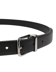 Black Leather Studded Silver Tone Buckle Belt