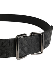 Black Logo Monogram Silver Metal Buckle Belt