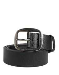 Black Calf Leather Silver Metal Buckle Belt