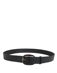 Black Calf Leather Silver Metal Buckle Belt