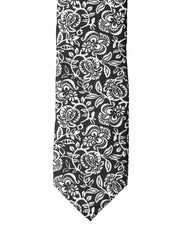 Black White Floral Fantasy Silk Adjustable Necktie Tie
