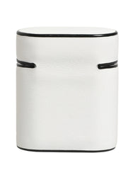 White Calf Leather Logo Print Flip Holder Airpods Case