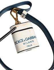 White Calf Leather Logo Flip Holder Strap Airpods Case