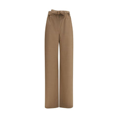 Beige Fleece Wool Casual Pants
