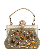 Gold Vanda Crystal Evening Clutch Shoulder Handbag Bag