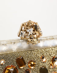 Gold Vanda Crystal Evening Clutch Shoulder Handbag Bag