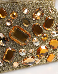 Gold Vanda Crystal Evening Clutch Shoulder Handbag Bag