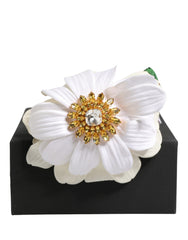 White Yellow Silk Blend Floral Crystals Diadem Headband