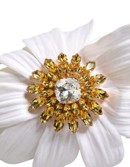 White Yellow Silk Blend Floral Crystals Diadem Headband