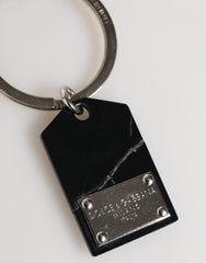 Black Silver Brass LogoPlaque Metal Ring Keyring Keychain