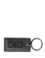 Black Calf Leather D&G Logo Metal Ring Keyring Keychain
