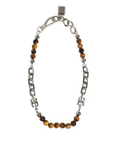 Silver Tone Brass Chain Beaded Gem DG Logo Bracelet
