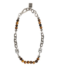 Silver Tone Brass Chain Beaded Gem DG Logo Bracelet