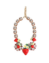 Gold Brass FRUIT Pendants Flowers Crystal Logo Necklace