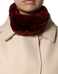Red Lamb Fur Collar Women Neck Wrap 50cm x 8cm Scarf