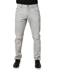 Light Gray Ripped Cotton Regular Denim Jeans