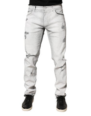 Light Gray Distressed Skinny Men Denim Jeans