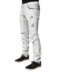 Light Gray Distressed Skinny Men Denim Jeans