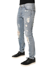 Light Blue Distressed Skinny Men Denim Jeans