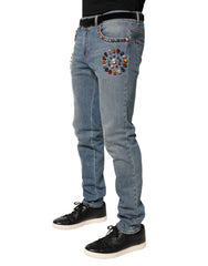 Blue Embellished Loose Cotton Men Denim Jeans