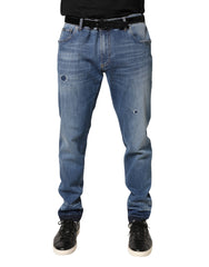 Blue Tattered Skinny Cotton Denim Jeans