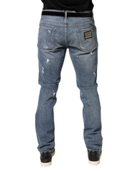 Blue Tattered Slim Fit Cotton Denim Jeans