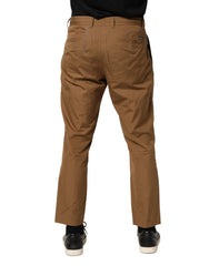 Brown Cotton Straight Chino Men Trouser Pants