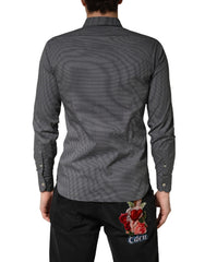 Gray Patterned Long Sleeves Men Dress Shirt