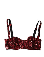 Red Sequined Nylon Balconnet Bra Underwear