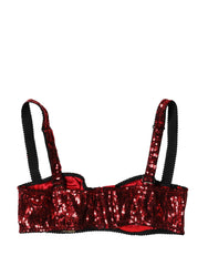 Red Sequined Nylon Balconnet Bra Underwear